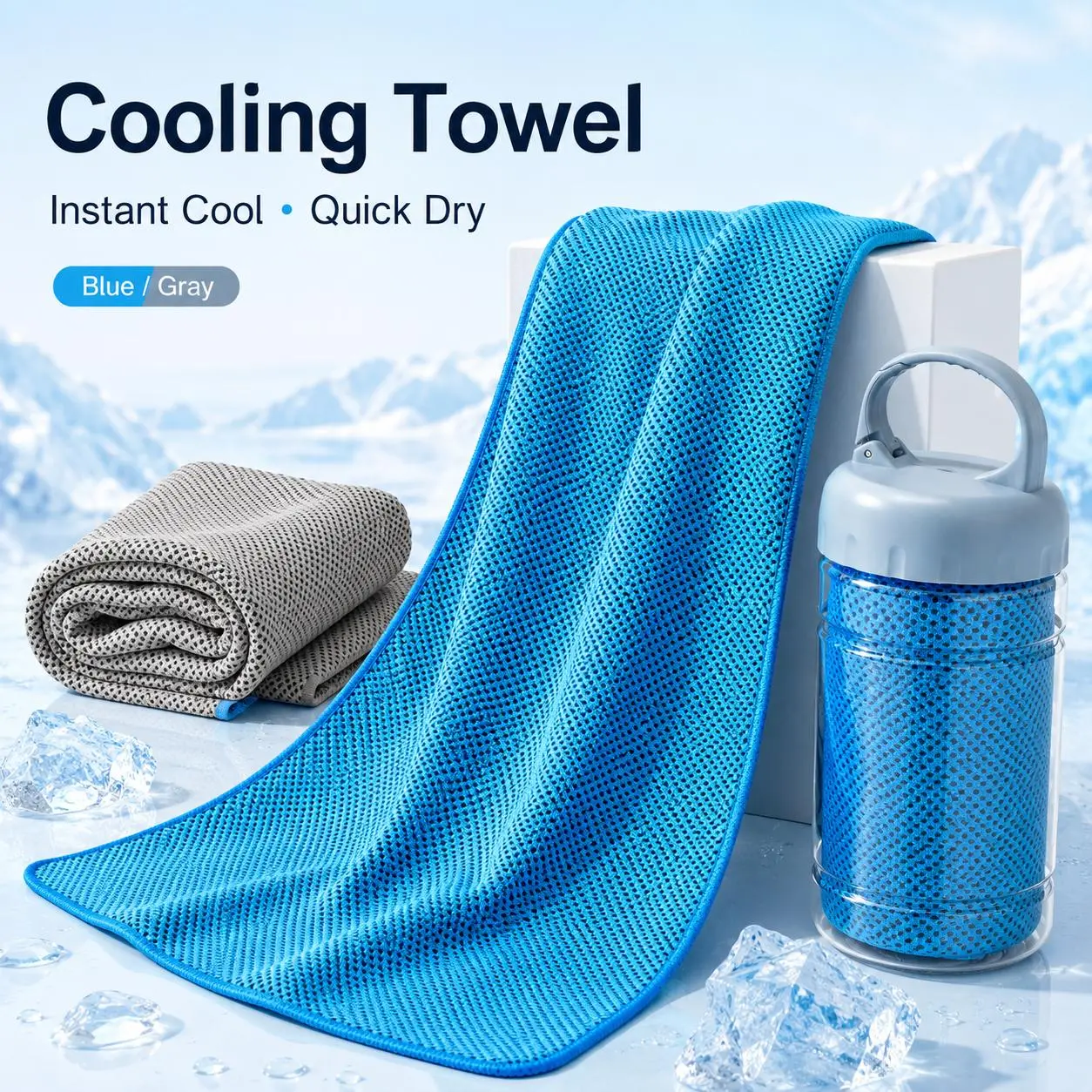 Unisex 2-Piece Cooling Sports Towels, Quick-Drying Breathable Ice-Cool Towels, Ideal for Gym/Hike, Festive Party Gift Option, Available in Blue/Gray
