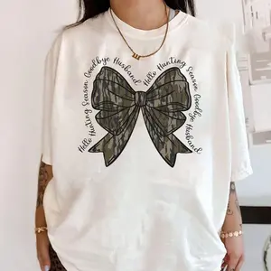 Dove Camo Coquette T-Shirt - Unisex Cotton T-Shirt with Comfortable Design for Women, Goodbye Husband, Hello Hunting Season - Casual