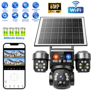 【SummerVibes】Solar Security Camera Outdoor 6MP, Triple Lens WiFi PTZ Camera, PIR Human Detection, Color Night Vision, Two-Way Audio, IP66 Waterproof,for Valentine’s Day Gift