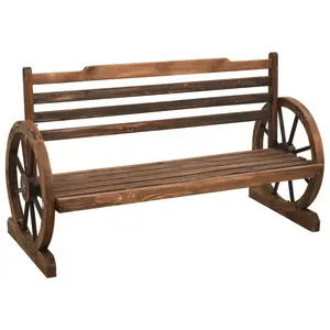 vidaXL Wheel Bench, Garden Wooden Wheel Bench with Backrest, Outdoor Bench Seat for Outdoor Patio Furniture, Farmhouse Style, Solid Wood Fir 313891
