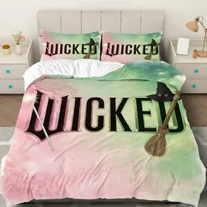 3PCS Duvet Cover Set, 1 Duvet+2 Pillowcases(Without filler), Wicked Witch Magic Fantasy Spell theme, Halloween bedding set, Decorative Duvet Cover, Supernatural Enchantment Cozy Suitable for decoration Bedroom Living Room Guest Room Hotel