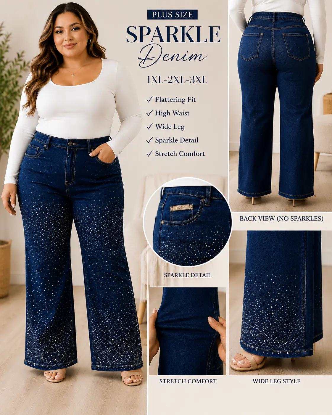 Luz PLUS  Rhinestone jeans 32" INSEAM