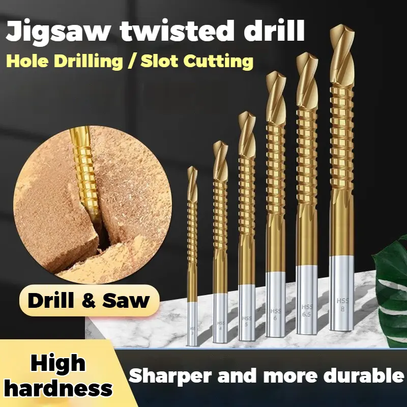 6-Count Titanium-Plated High Speed Steel Drill Bits Set for Metalworking - 6-Piece Set, Ideal for Hole Drilling, Screwing, Boring, 6 Counts, One Set (6 Pieces)