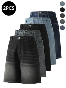 2-Pack men’s denim shorts and men’s jeans. Men’s shorts feature a gradient wash, straight cut, and loose fit. Suitable for everyday commuting and holiday travel. Simple solid colors that are easy to match; suitable for both men and women.