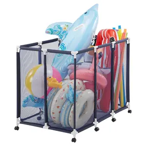 【Summervibes】VEVOR Pool Storage Bin, 48 x 33 x 39 in, Rolling Pool Float Storage Organizer with Casters, Durable Plastic Frame, Poolside Toys Noodles Holder, Breathable Mesh Basket for Swimming Pools