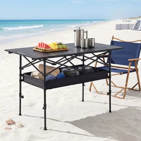 Senmeo Foldable Portable Adjustable Camping Table - 95*55*82cm Size, Roll-Up Design with Carry Bag & Detachable Compartments, Lightweight Versatile Use for Camping, Party, Outdoor Activities