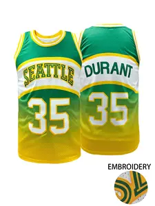 Men's Seattle Retro #40 Embroidered Basketball Jersey, Vintage Green Yellow Gradient Throwback Mesh Breathable Sports Jersey, Classic 90s Style Basketball Shirt for Game Day, Casual Wear & Gifts