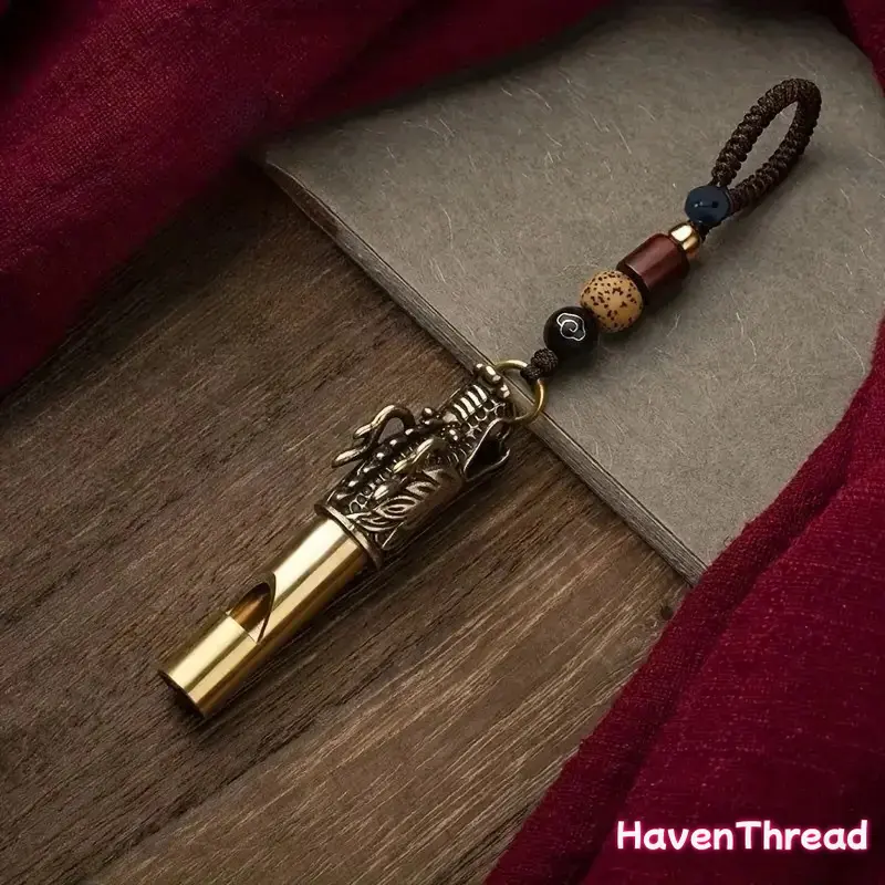 Durable Brass Outdoor Survival Whistle | Compact Design with Built-in String, Traditional Chinese Cultural Motif, Ideal for Keychain, Lanyard, Emergency Signaling, Car Keys, House Keys, Decorative Pendant Use