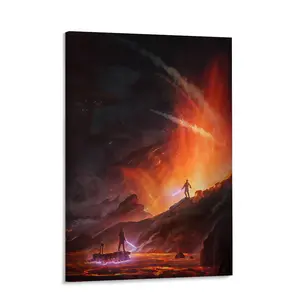 Wan Kenobi VS Anakin Poster Wall Art Canvas Prints Star Movie Wars Posters for Bedroom Wall Decoration Cotton Glossy Hand Stretched Ready-to-Hang USA Crafted