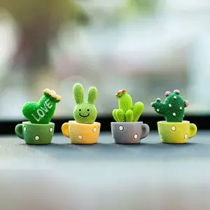 Cute Resin Succulent Plant Decorations Set, 4-Piece Animal Car Ornament Accessories, Adorable Miniature Garden Figurines, Statue