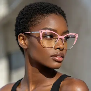 2026 New Full Rim Metal Tangle-Free Cat Eye rectangle Glasses for Female, Blue Light Blocking Lens Eyewear, Ideal for Travel and Daily Wear, Casual Outfit Accessory
