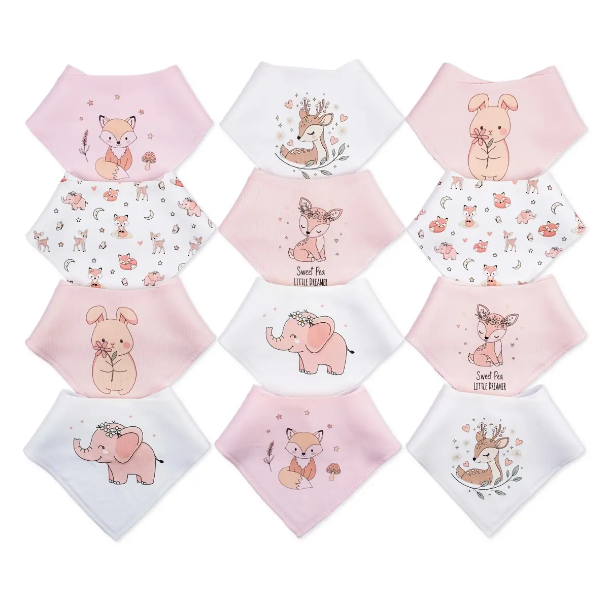 12-Pack Baby Bandana Bibs for Boys & Girls, Cartoon Print Adjustable Snap Drool Bib Set, Soft Absorbent Cotton Feeding Bibs for Teething, Eating & Everyday All-Season Baby Essentials