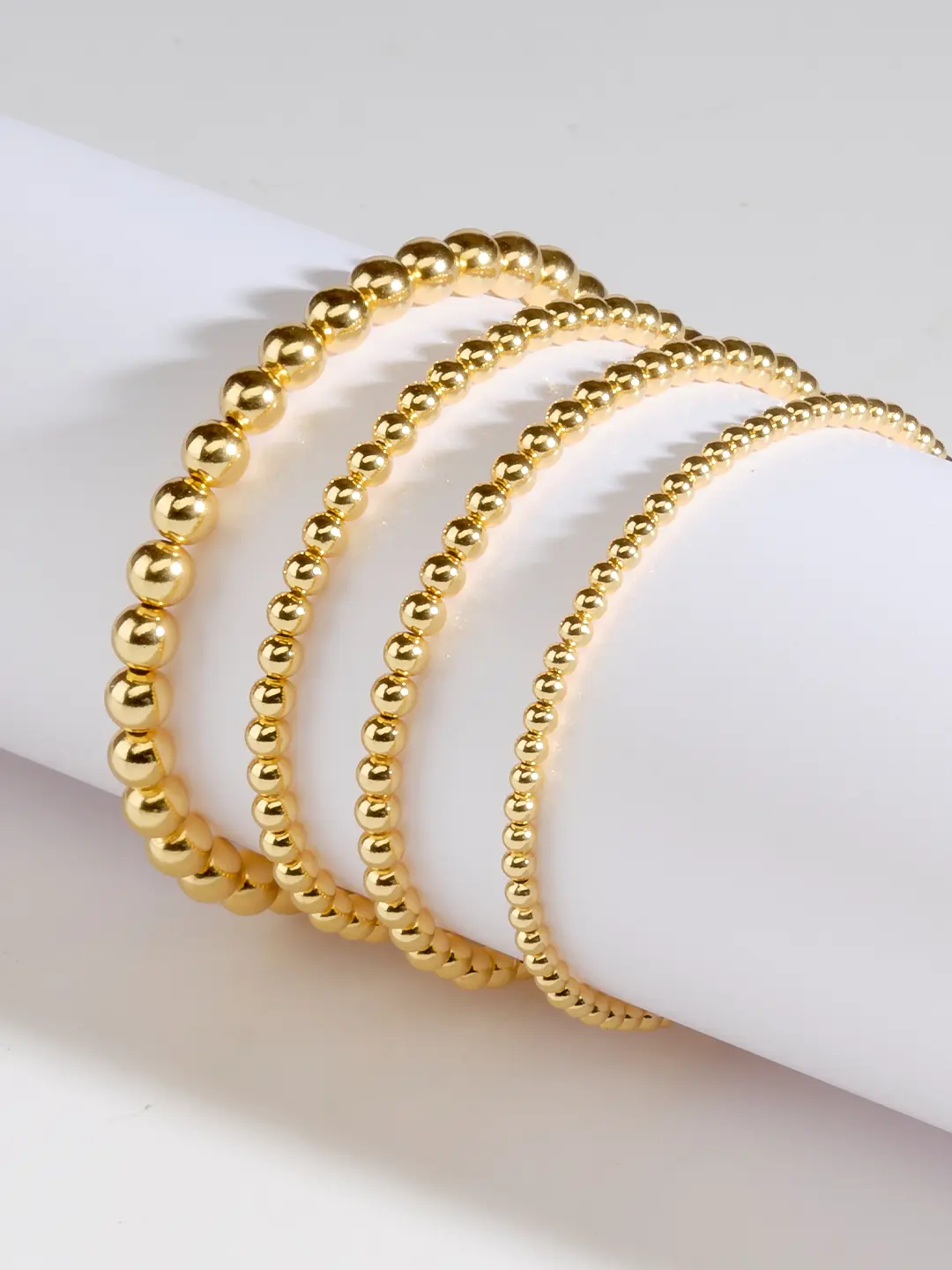 Sterling Forever 14K Gold Beaded Stretch Bracelet Set for Women – Stackable Elastic Bracelets in Mixed Bead Sizes – One Size Fits Most