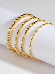 Sterling Forever 14K Gold Beaded Stretch Bracelet Set for Women – Stackable Elastic Bracelets in Mixed Bead Sizes – One Size Fits Most