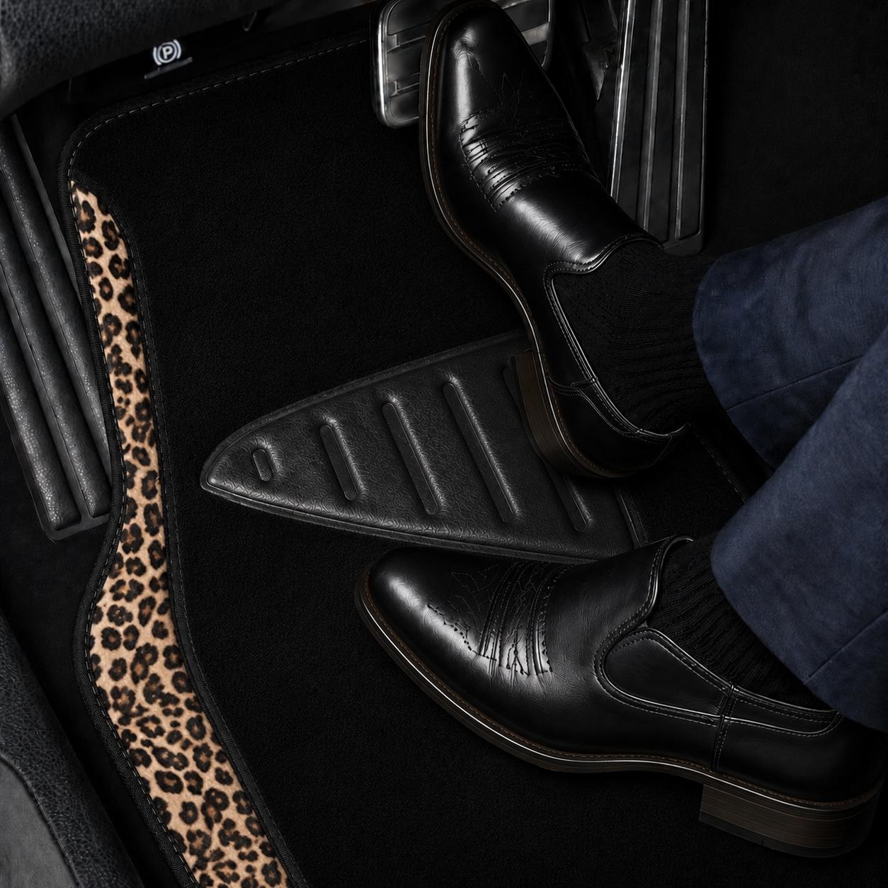 Leopard Print Car Seat Covers Front Seats Set, PU Leather Universal Fit Seat Protector with Steering Wheel Cover, Floor Mats, Seat Belt Pads & Cup Mats, Stylish Auto Interior Accessories for Cars SUV Truck