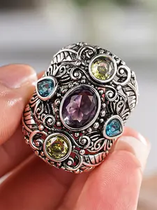 1 PC Retro Style Cubic Zirconia Sparkling Zircon Inlay Ring For Women For Wedding Engagement Party Jewelry Valentine's Day Gift