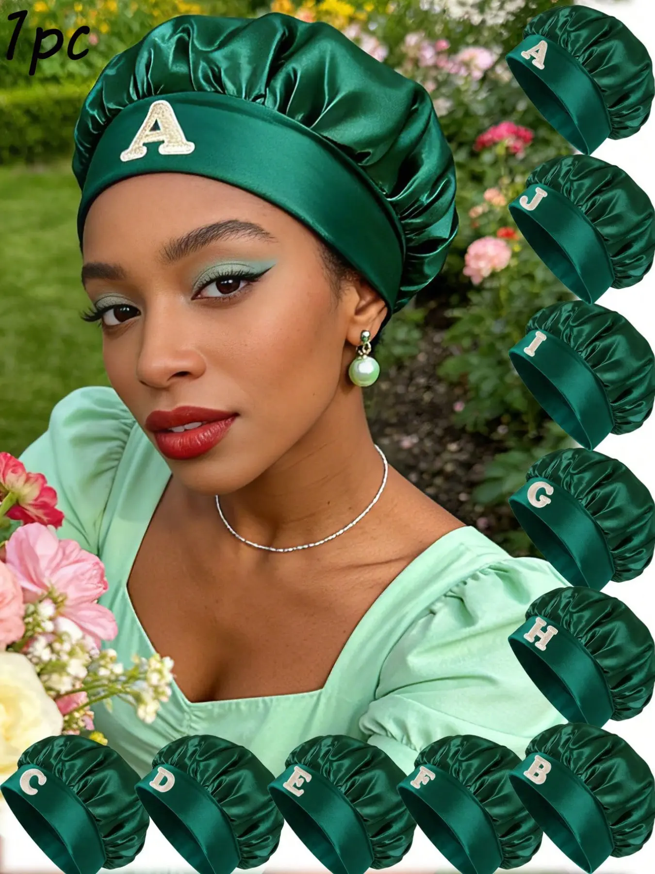 Letter Embroidered Satin Sleep Cap, Women's Silk Texture Hair Protection Hat, Wide Elastic Headband, Anti-Frizz Nighttime Hair Scarf, Sleep Bonnets