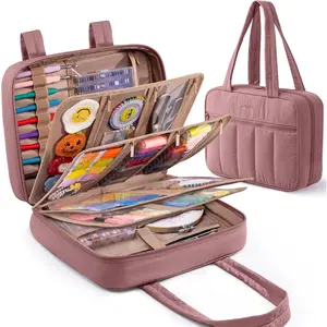 Sewing Supplies Organizer Bag, Large Craft Tote with 17 Clear Pockets&Tool Holders, Embroidery Organizer Case for Threads,, Needles & Sewing Accessories