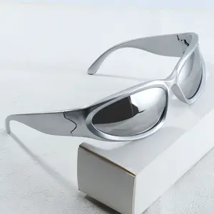 [Y2K Glasses] Y2K Style Silvery Glasses | Irregular Frame Surround, Perfect for Concerts, Parties, And Trendy Vintage Sunglasses Classic Shades