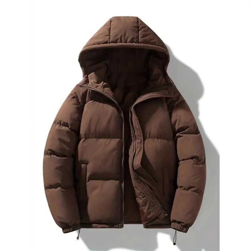 Vibe Vogue Unisex Hooded Puffer Jacket, Polyester Fiber Filled, Non-Stretch Solid Color, Long Sleeve, Regular Fit, with Drawstring, Zipper Placket, for Daily Casual Wear, Spring/Autumn/Winter Coat, MD3333 Black Tops Womenswear Fabric