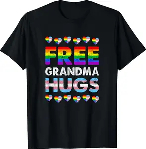 100% Cotton Free Grandma Hugs Rainbow Lgbtq Gay Pride Month Proud Ally T-Shirt