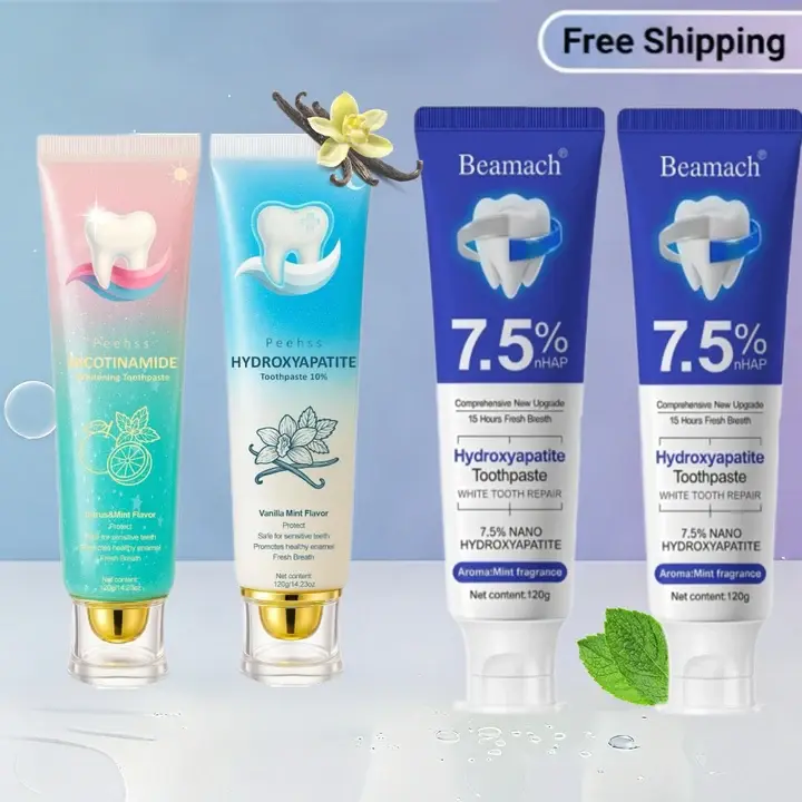 Beamach Hydroxyapatite Toothpaste 2PCS & Hydroxyapatite 10%+Niacinamide Whitening toothpaste Set teeth gloss flavor powder -removes stain  Alcohol-Free Gel Bright floride free Natural Stain-Removing brand club Fluoride-Free tiktokshopspringglowup