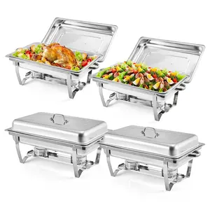 【GARVEE】Chafing Dishes for Buffet 4 Pack, 8 Qt Stainless Steel Chafers and Buffet Warmers Sets with Lid, Rectangle Serving Food Warmer Catering Supplies Buffet Display for Parties, Silver
