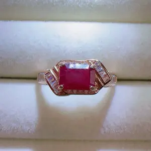 <PingEast jewelry > Ruby ring403——925 Rose Gold-Plated Sterling Silver East–West Ring set with a 1 ct emerald-cut natural Burmese Pigeon Blood Ruby from Mogok. Vintage royal style, elegant and noble—perfect for collectors or special occasions