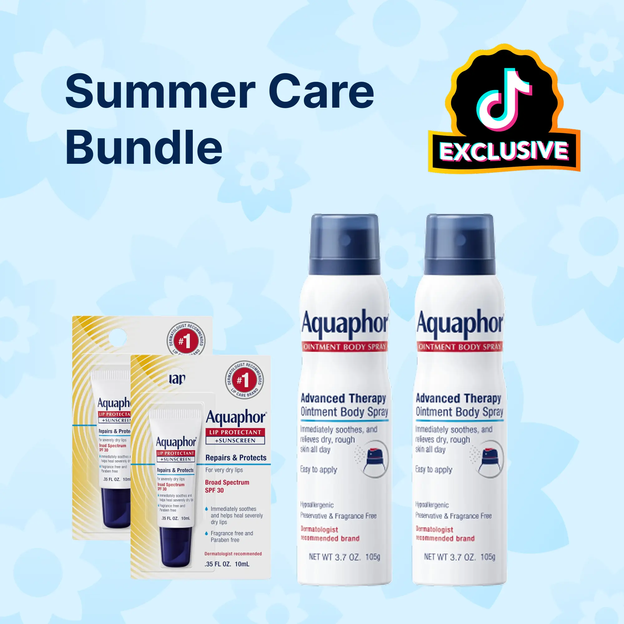 Aquaphor Summer Care Bundle - Ointment Body Spray & Lip Repair SPF 30 - Soothes Dry Skin Instantly & Provides Radiant Glow - Dermatologist Recommended