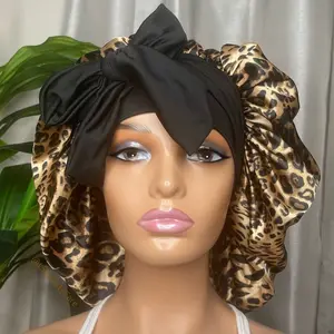 Leopard Print Satin Bonnet with Long Stretch Ties