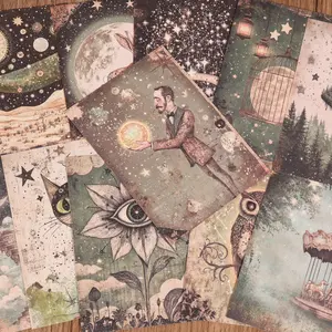 32sheets Starry Night Celestial Scrapbook Paper, with Vintage Stars and Moons, Dreamy Sky, for Collectible Vintage Astronomy Decorations, Scrapbooking Supplies, Scrapbooking Ephemera, Craft Albums, Journaling Supplies