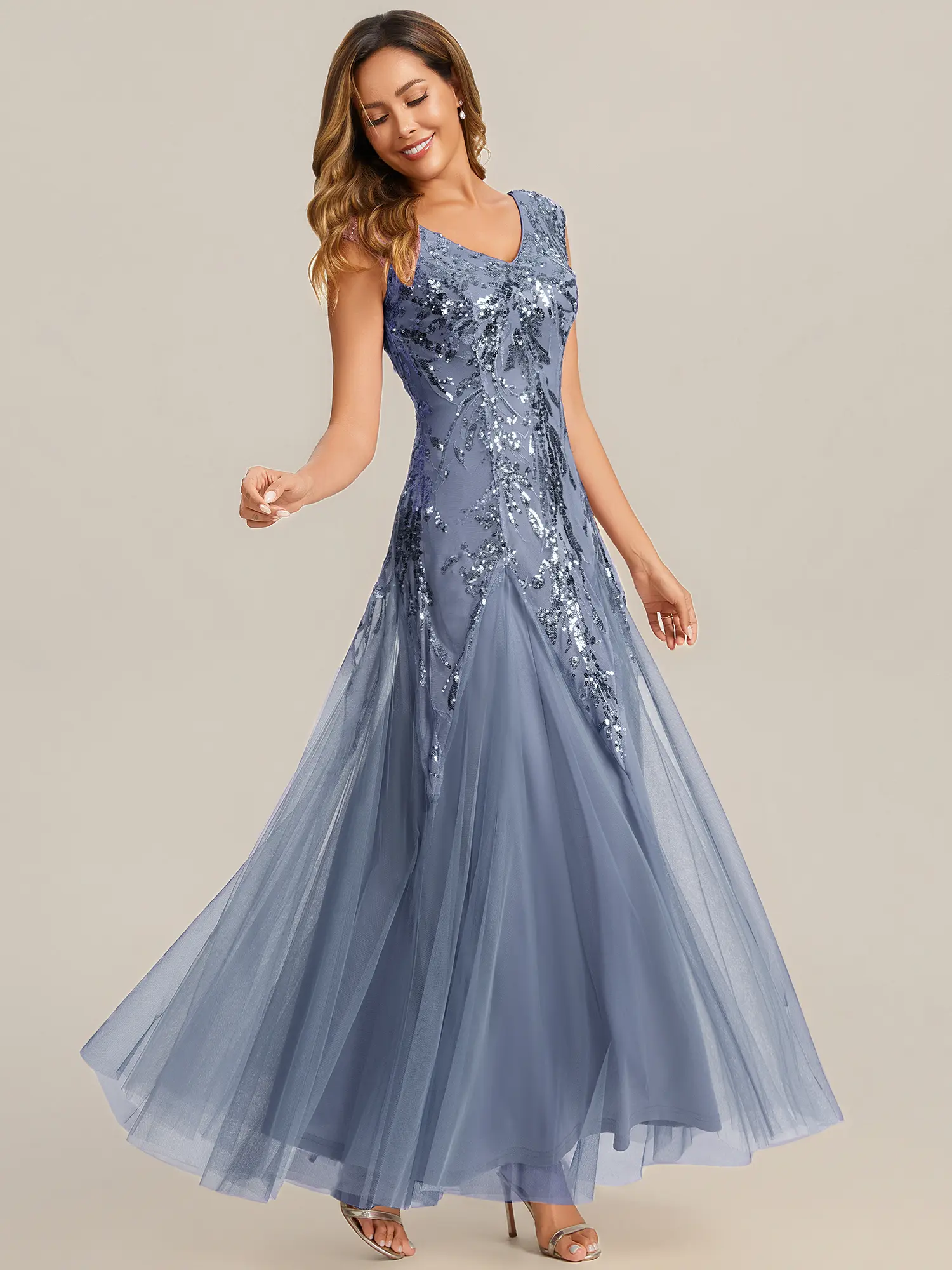 EVER PRETTY Women's Sparkly Sequin Mermaid Gown with Embroidered Cap Sleeves, High Stretch Formal Wear for Wedding Guest, Sleeveless, Wedding Guest Dresses, Glitter, Polyester, Elegant Dresses For Women