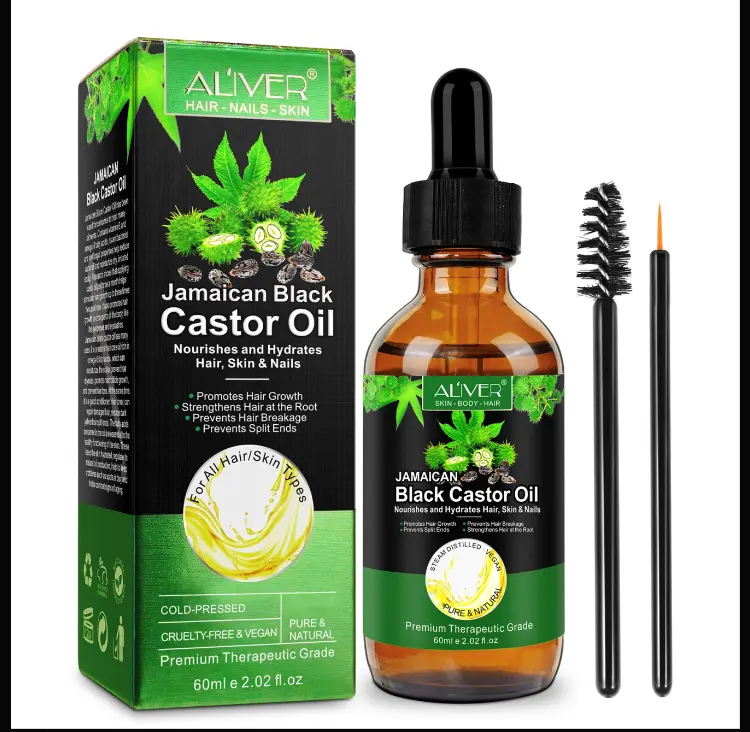 ALIVER Jamaican Black Castor Oil, Pure Cold Pressed Hair Growth Stimulator for Skin & Nails, Vegan, 60ml, Hair Care Products, Hair Skin Nails