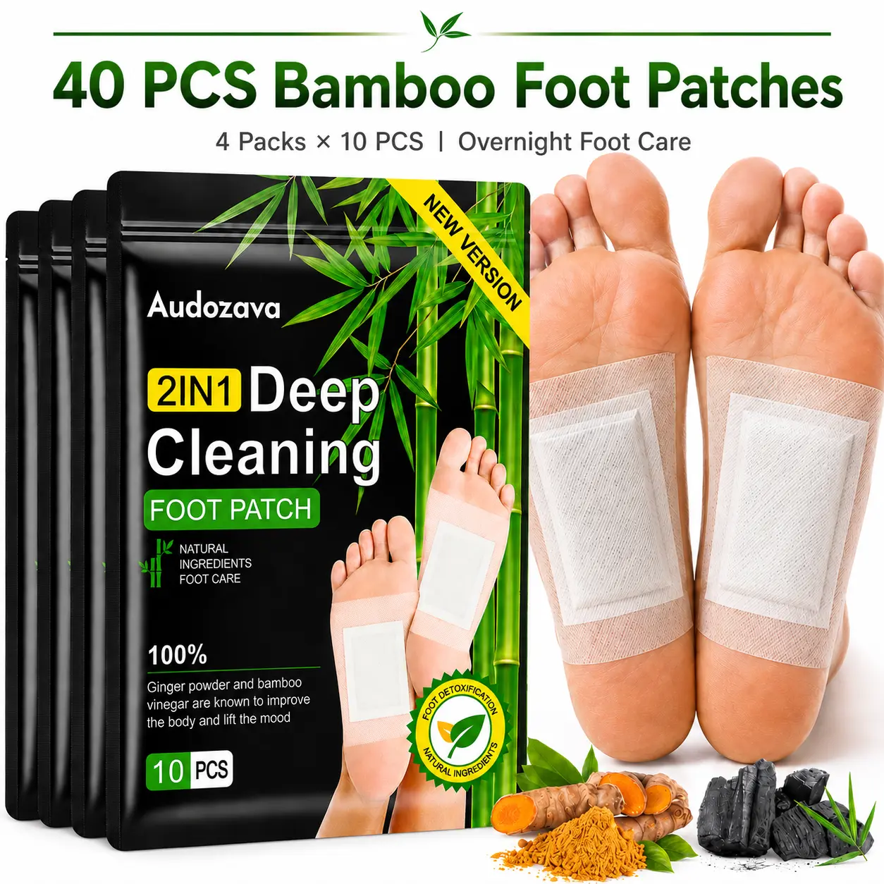 Natural Ginger Detox Foot Pads, Foot Detox Patches for Toxin Removal, Stress Relief & Better Sleep, Deep Cleansing Foot Pads with Bamboo Vinegar & Ginger for Foot Care Alternative Therapeutic Wellness Herbal Ingredients, Foot Mask