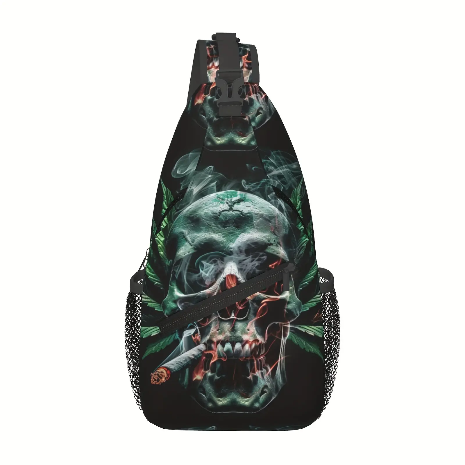 [Made in US] Crossbody Chest Bag Hiking Backpack Skull And Leaves Shoulder Bag Folding Large Capacity Fashion Durable Can Be Used for Shopping, Work, Leisure Travel Beach Bag Fishing Backpack sling