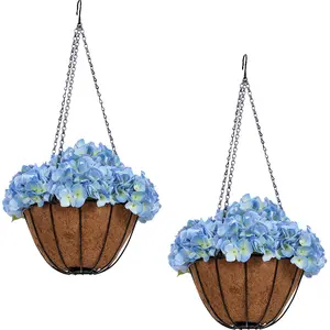 Artificial Hydrangea Hanging Baskets with Coco Coir Liner  Available Lifelike Ultra Realistic Blooms Durable Metal Frame Weather Resistant Room Decorations - Decorative, Flower