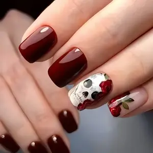 Gloom Bud Press On Nails | CurvLife Nail | 24pcs Medium Coffin Fake Nails | Glossy Finish with Moody Floral Accents & Deep Toned Shine | Easy to Apply, Comfortable & Long-Lasting | Ideal for Daily Commutes, Business Meetings, Banquets & Formal Events
