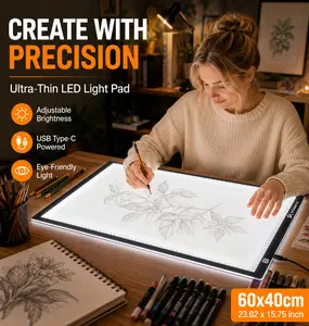 A2 LED Light Pad with Built-In Ruler, 60x40cm Diamond Painting Light Board, 3-Level Dimming, Ultra-Thin Type-C Tracing Pad for Drawing, Sketching & Artist Supplies