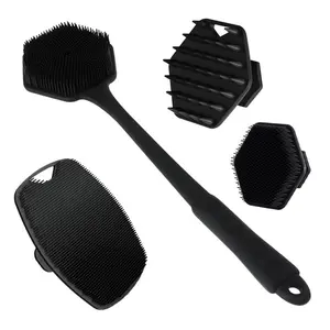 4-piece silicone back scrub brush and bath glove set, super exfoliating body scrub and rich foam bath brush combination, exfoliating bath brush, exfoliating bath tools