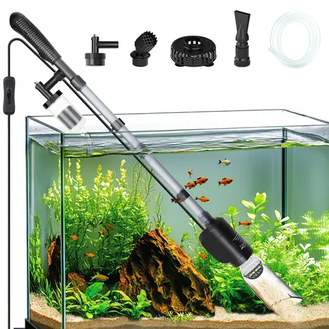 AQQA Aquarium Gravel Cleaner - Electric Automatic 6 in 1 Multi-FunctionalAquarium Cleaning Tools Se Water Changer  Sand Algae Cleaner Filter Changer  for Fish &Turtle Tank— Not suitable for fine sand (risk of clogging)