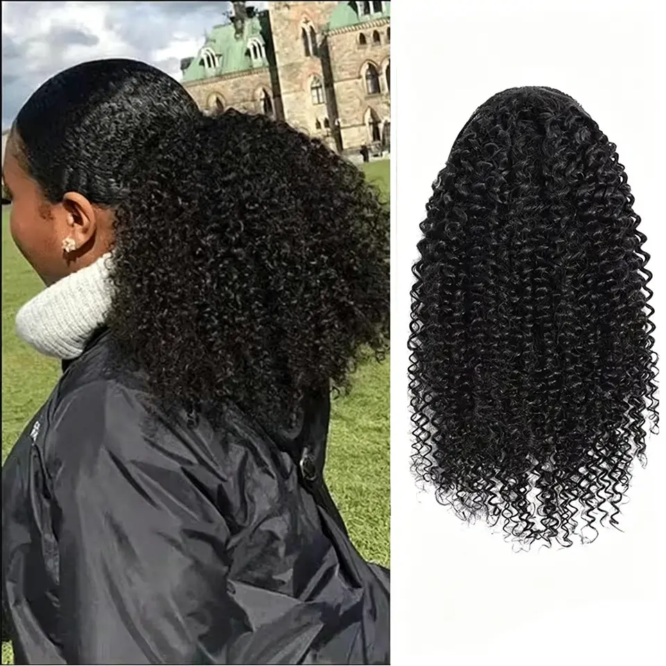 Binf Curly Ponytail Human Hair Kinky Curly Ponytail Brazilian Drawstring Ponytail Clip In Hair Extensions Remy Human Hair Curly Hair Tail
