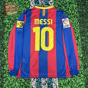2010 2011 FCB Home retro No.10 Messi Long Sleeve Soccer jersey