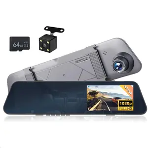 4.5” Mirror Dash Cam Front and Rear for Car,1080p Full Rear View Mirror Camera Dash Cam for Cars & Trucks,Dual Cameras with Parking Monitoring,Reversing Assistance,Loop Recording,Night Vision（Rearview mirror style with a small screen in the center）