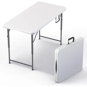 4 Feet Foldable Table Adjustable Height with Built in Handle, Steel Legs |   Heavy Duty Portable |   Perfect for Party, Dining, Wedding, Events, Picnic Indoor, Outdoor, Camping, Utility, Folding