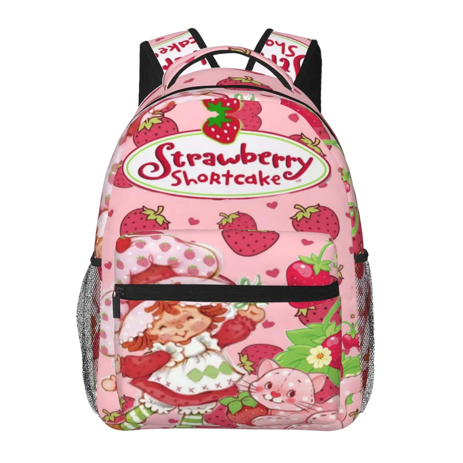 Strawberry Shortcake Full-Wrap Oxford Cloth Backpack - Back-to-School Haul, Large Capacity Colorful School-Themed Unisex Bag for Daily Commute, Gift-Giving, Daypack, Colorful School-Themed Backpacks