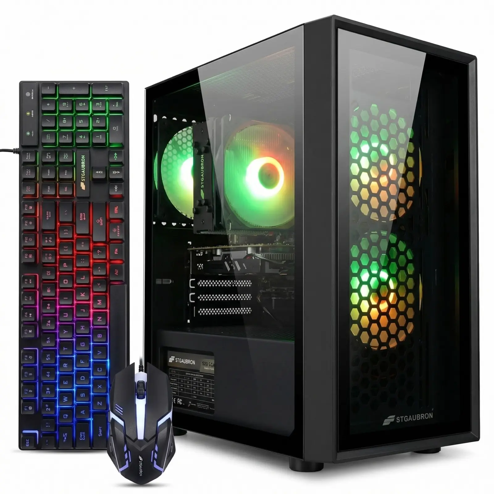 STGAubron Gaming PC Computer Desktop, Radeon RX 560 4G, Intel i7 Xeon E5 up to 3.0GHz, 16GB RAM, 512GB SSD, WiFi, BT 5.0, RGB Fan x3, Windows 11 Home