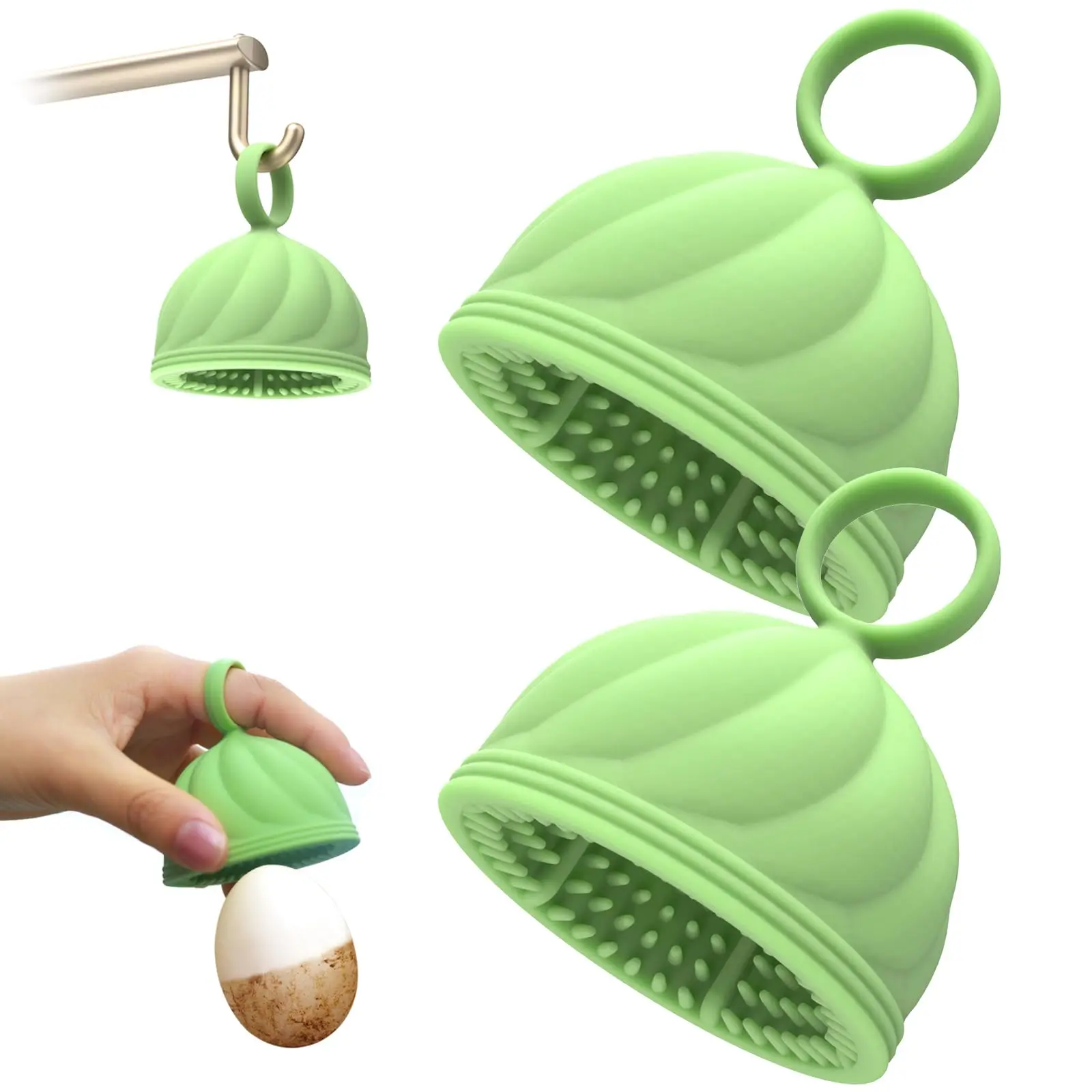 QUSEVOO 2-Piece Cute Silicone Egg Brush Cleaner - 2.65"x2.35", Food-Grade, Odorless, BPA-Free Kitchen Utensil, Compact, Portable, Dishwasher Safe, Effective Egg Cleaning Kitchen Gadgets for Homesteaders, Poultry Farmers, Thoughtful Gift, With Handle
