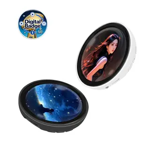 Smart digital display screen (E-Badge) touchscreen for Bluetooth photo/GIF uploads; wearable portable screen pin with 360×360 resolution, perfect for self-expression and fashion