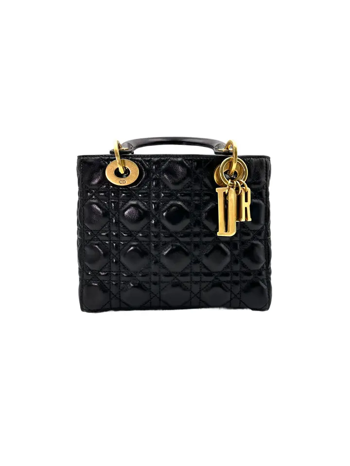 Pre-owned Dior leather Crossbody Bags Christian Lady Black Cannage Handle Bag With Customizable Shoulder Strap DR666