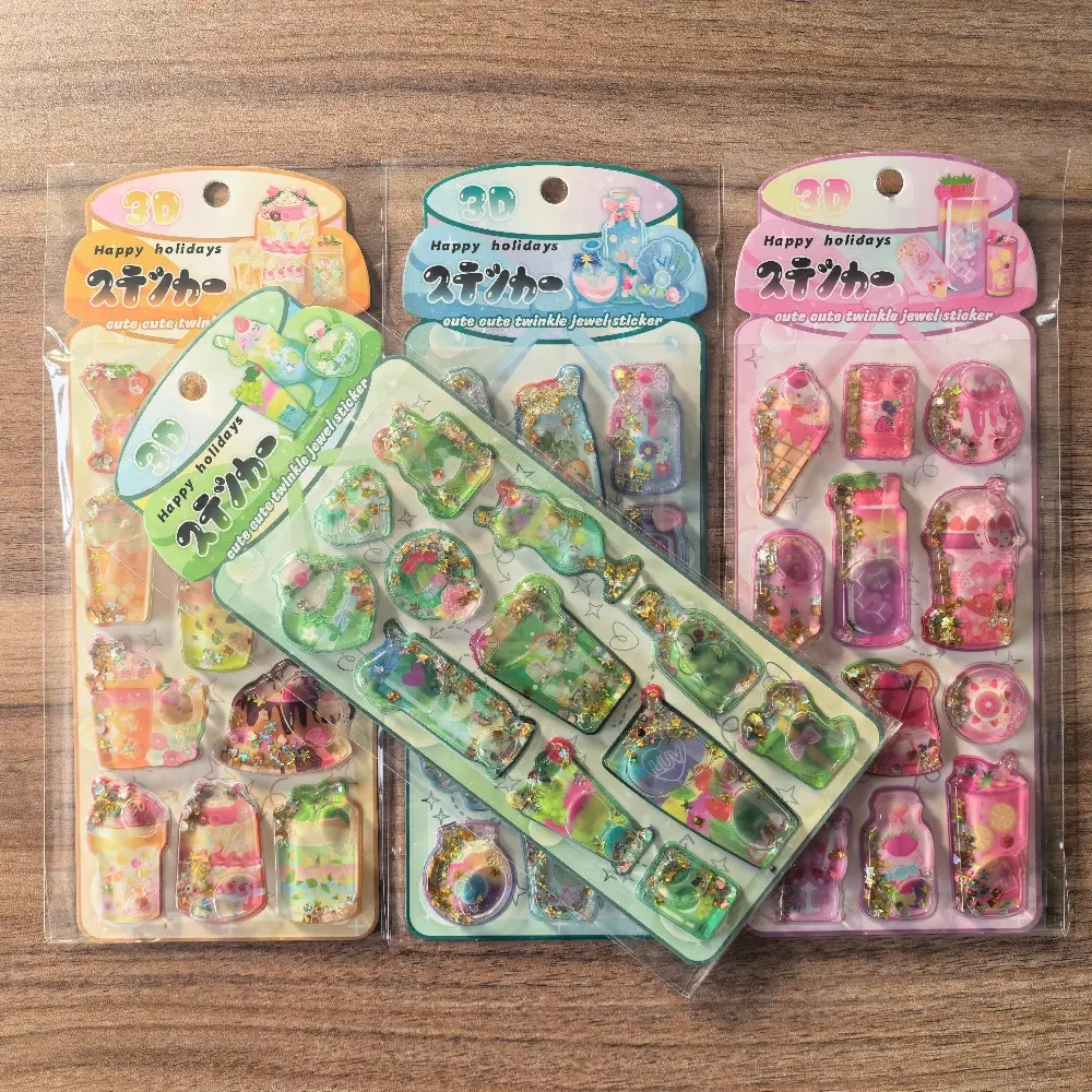 Adorable Cartoon 4-Pack 3D Water Slide Stickers – Cute Stickers Unique DIY Planner & Scrapbook Decorative Elements Sticker Packs Sticker Cards